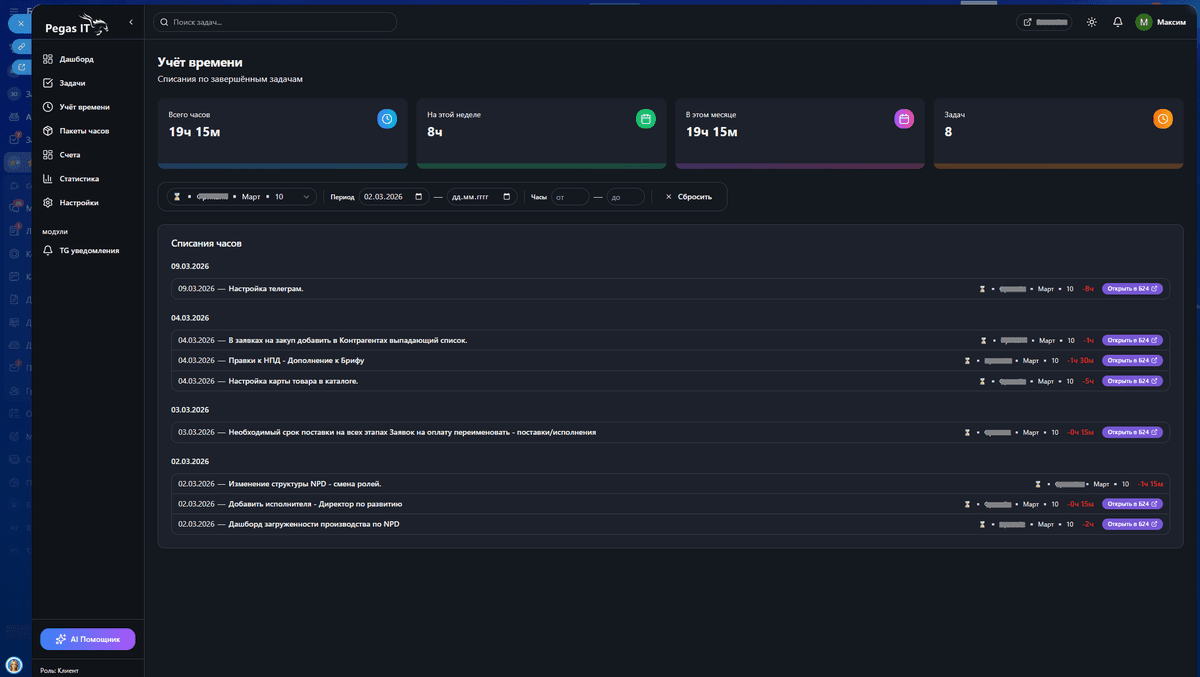 Учёт времени и история списаний